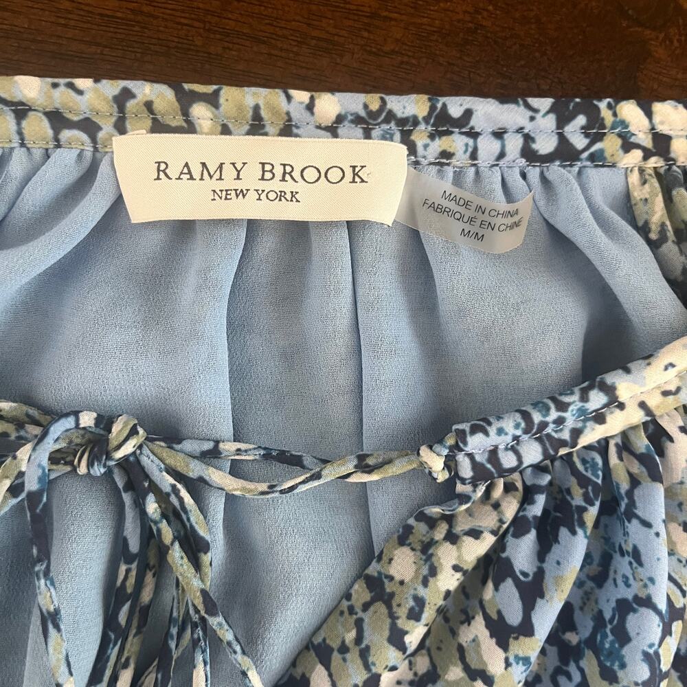 Ramy Brook Brinley Printed Tassel Tie Long Sleeve Mini Dress Navy Blue Size M - Picture 7 of 9